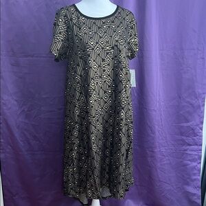 LuLaRoe Black and Gold Geometric Midi Dress